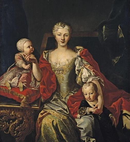 Martin van Meytens Portrait of Polyxena Christina of Hesse-Rotenburg with her two oldest children, the future Victor Amadeus III and Princess Eleonora oil painting picture
